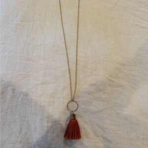 Gold Pendant Necklace with Burnt Red Tassel